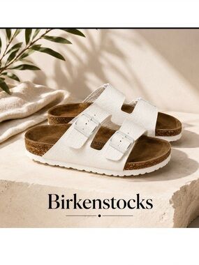 Birkenstock Arizona white leather soft footbed sandals slides woman 37 or 7.5 us